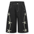 Black Star Embroidered Loose Denim Shorts — styling shot