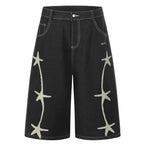 Black Star Embroidered Loose Denim Shorts — styling shot