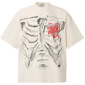 Beige Y2K Black Skeleton Graphic Oversized T-Shirt — back view