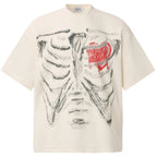 Beige Y2K Black Skeleton Graphic Oversized T-Shirt — back view