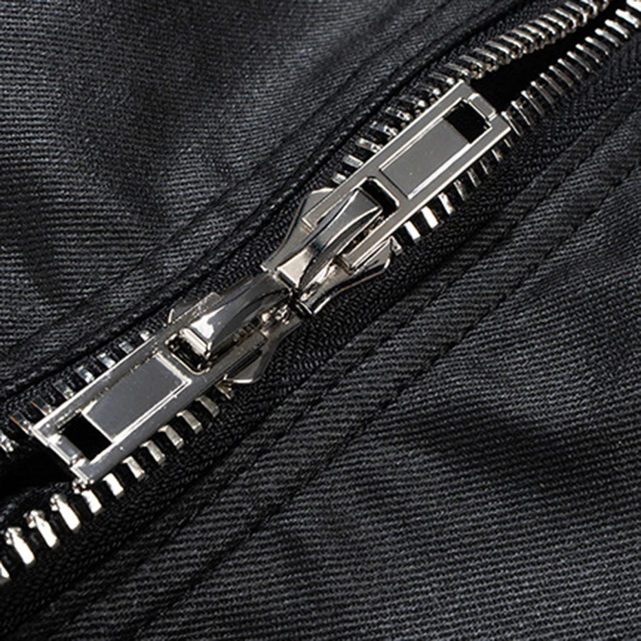Black Print Denim Flare Coat — fit shot