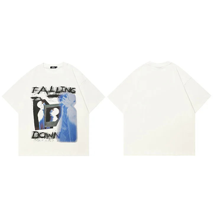 Print Vintage Beige Graphic T-Shirt — fabric close-up