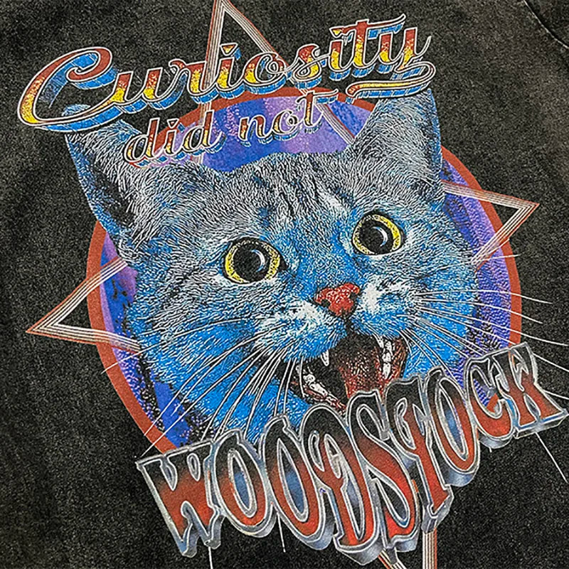 Retro Cat Print Oversized T-Shirt — front view