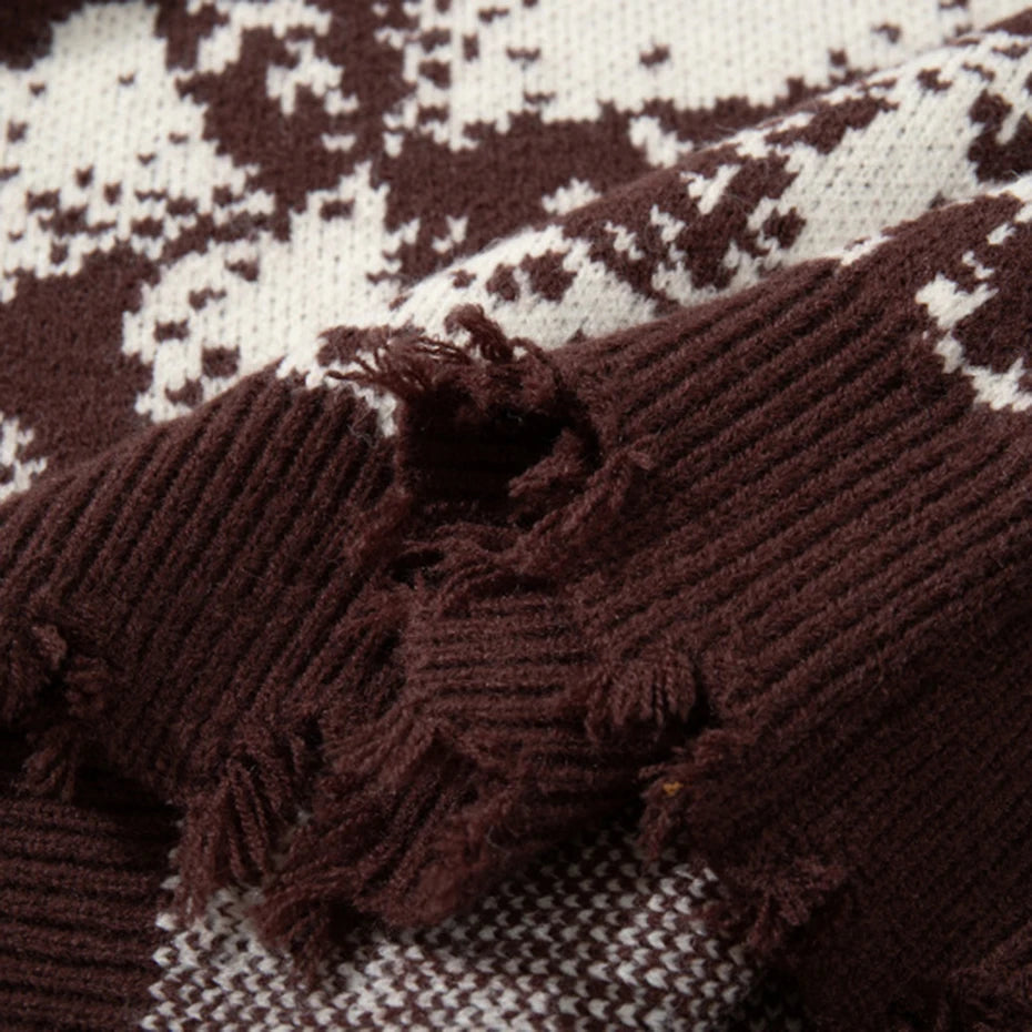 Y2K Vintage Skull Graphic Knit Oversized Sweater — fabric close-up