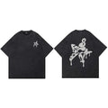 Y2K Black Melting Star Washed T-Shirt — fabric close-up