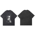 Mask Retro Black Doberman Dog Washed T-Shirt — fabric close-up
