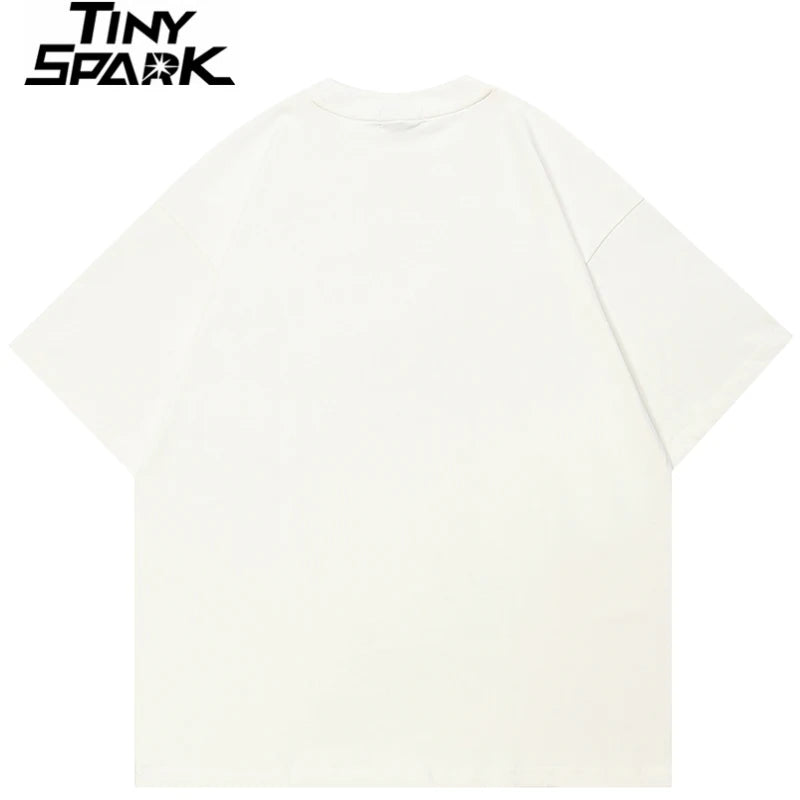 White Beige Anime Cartoon Graphic T-Shirt — back view