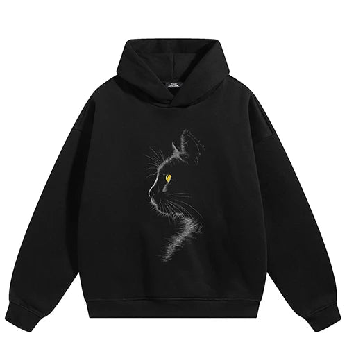 Hooded Cat Print Hoodie — fabric close-up
