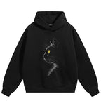 Hooded Cat Print Hoodie — fabric close-up
