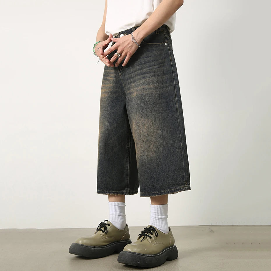 Vintage Wide Leg Denim Shorts — back view
