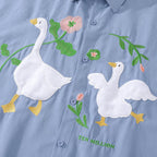 Blue Flower Embroidered Shirt — fit shot