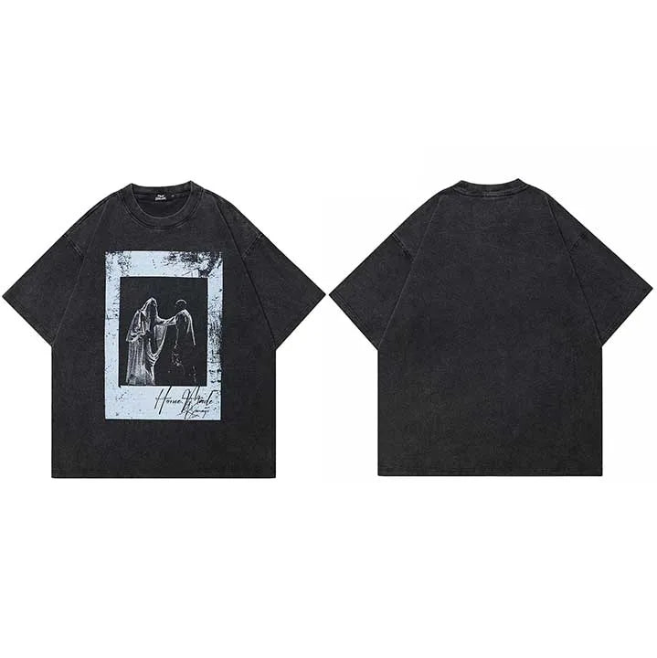 Retro Vintage Black Washed T-Shirt — fabric close-up