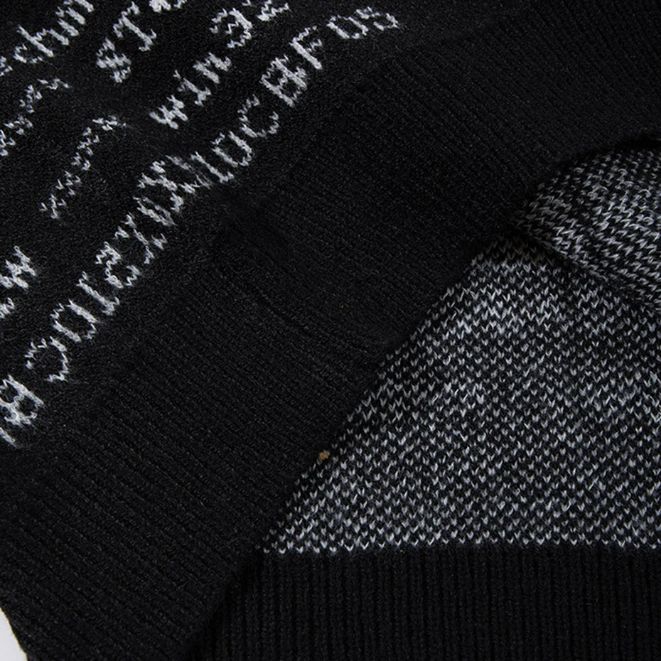 Vintage Letter Car Knit Oversized Sweater — fabric close-up
