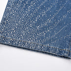 Black Graphic Denim Shorts — fabric close-up