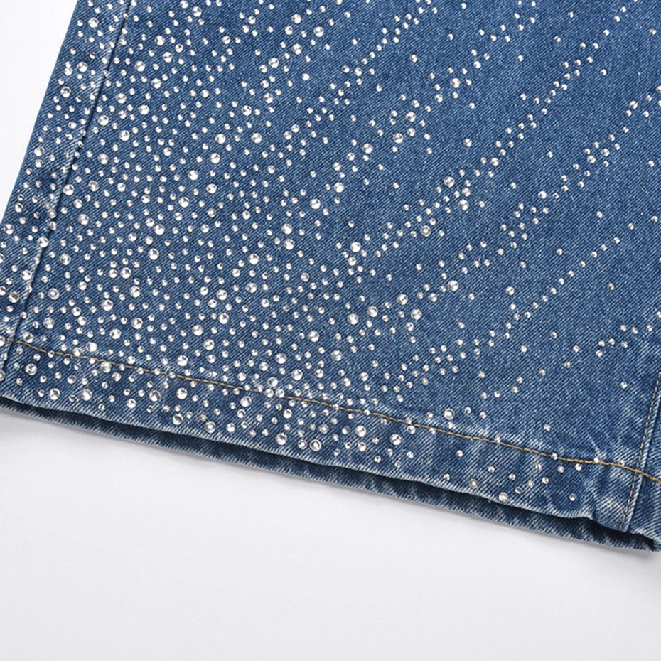 Black Graphic Denim Shorts — fabric close-up