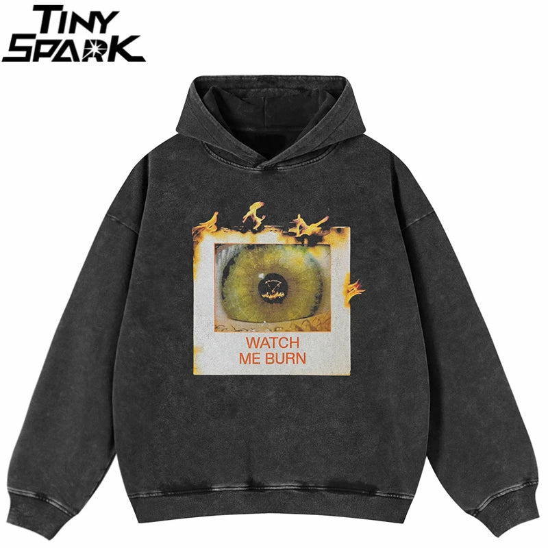 Washed Black Eye Graphic Oversized Hoodie — front view