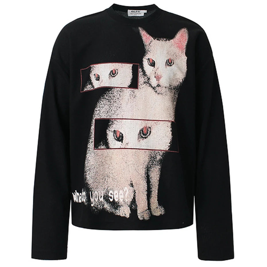 Cats Graphic Oversized Long Sleeve Tee — styling shot