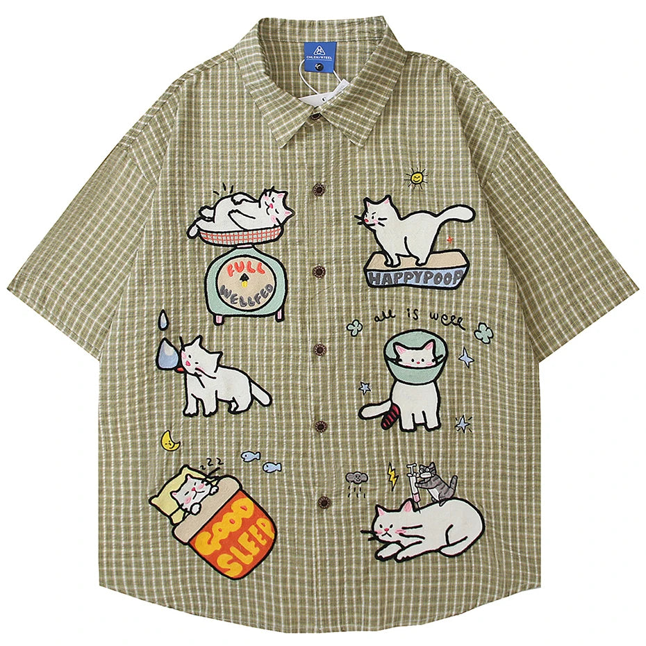 Vintage Cat Graphic Loose Shirt — styling shot