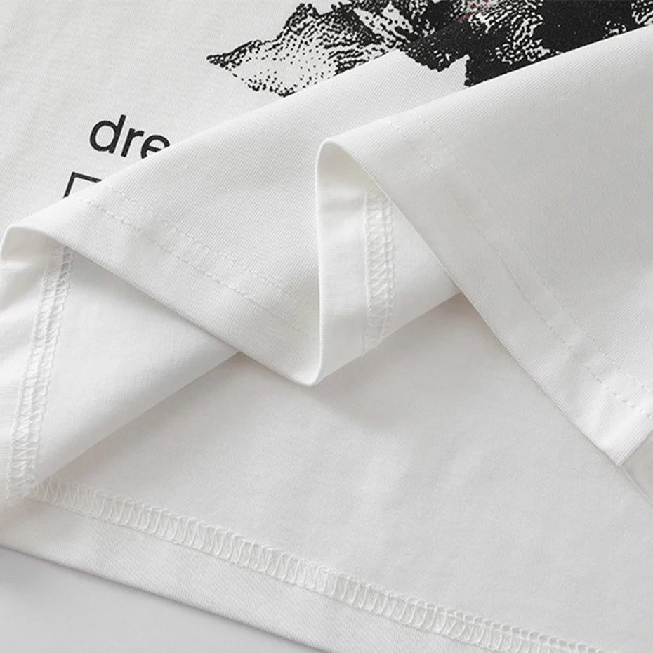 Y2K Flower Graphic Oversized Long Sleeve Tee — fabric close-up