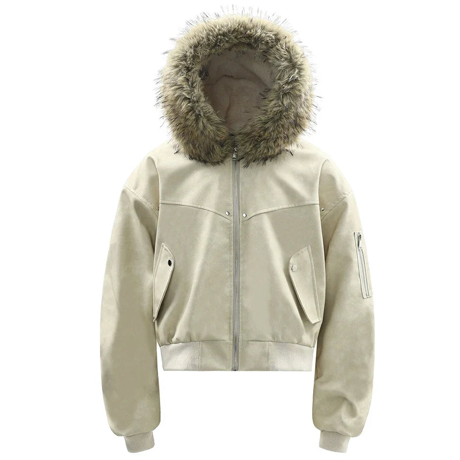 Vintage Padded Fur Oversized Puffer Jacket — close-up