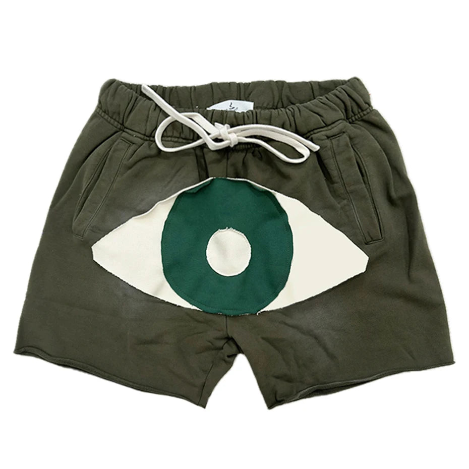 Vintage Eyes Patchwork Sweat Shorts — back view