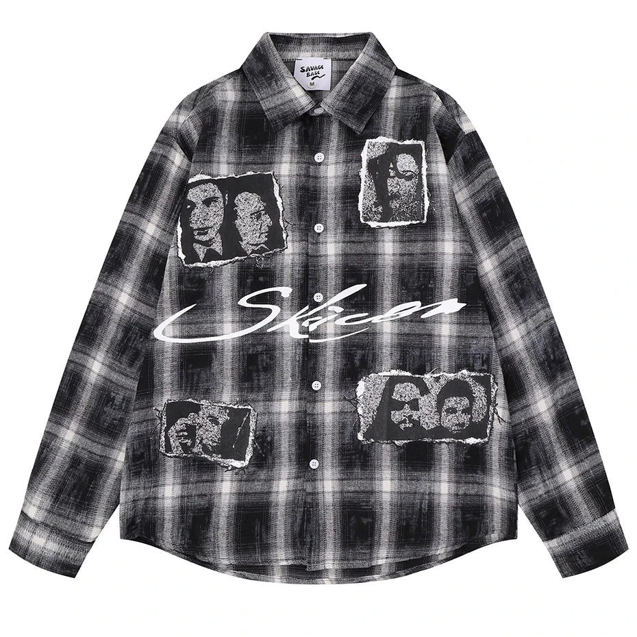 Y2K Vintage Plaid Oversized Shirt — back view