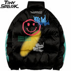Graffiti Print Puffer Jacket — front view