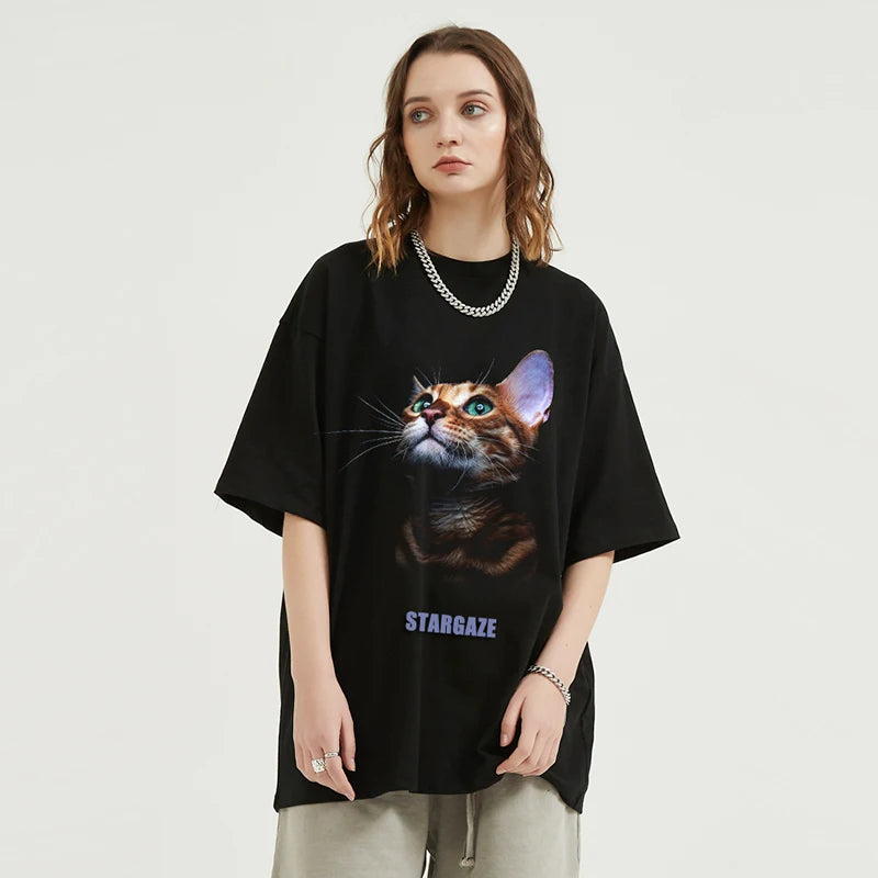 Y2K Black Cat Graphic T-Shirt — detail shot