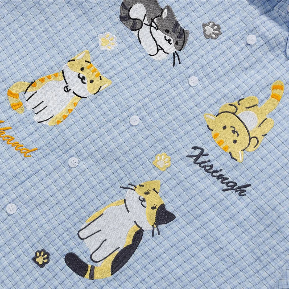 Shirts Cat Embroidered Loose Shirt — fit shot