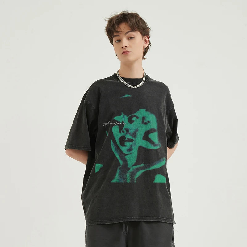Y2K Green Shadow Graphic T-Shirt — back view
