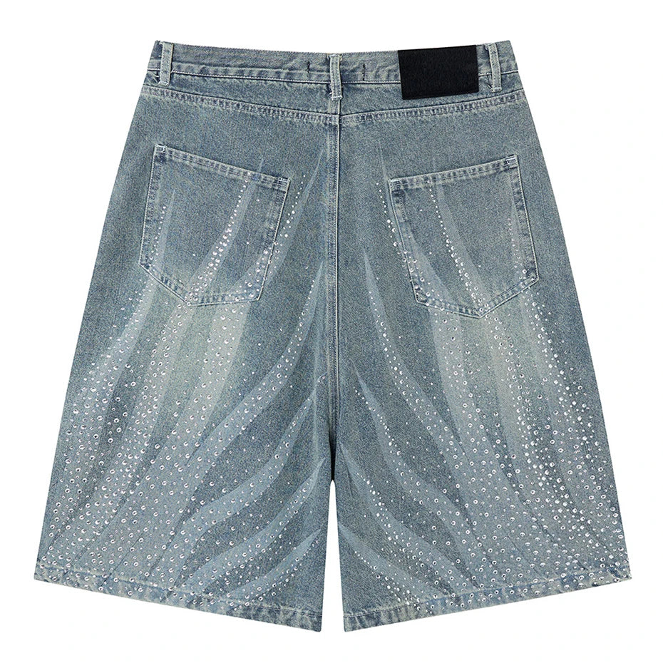 Diamond Rhinestone Denim Shorts — front view