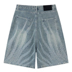 Diamond Rhinestone Denim Shorts — front view