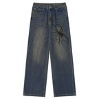 Y2K Blue Spider Print Denim Baggy Jeans — styling shot