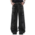 Black Car Embroidered Denim Loose Jeans — styling shot