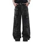 Black Car Embroidered Denim Loose Jeans — styling shot