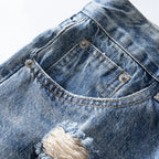 Red Denim Flare Ripped Jeans — back view
