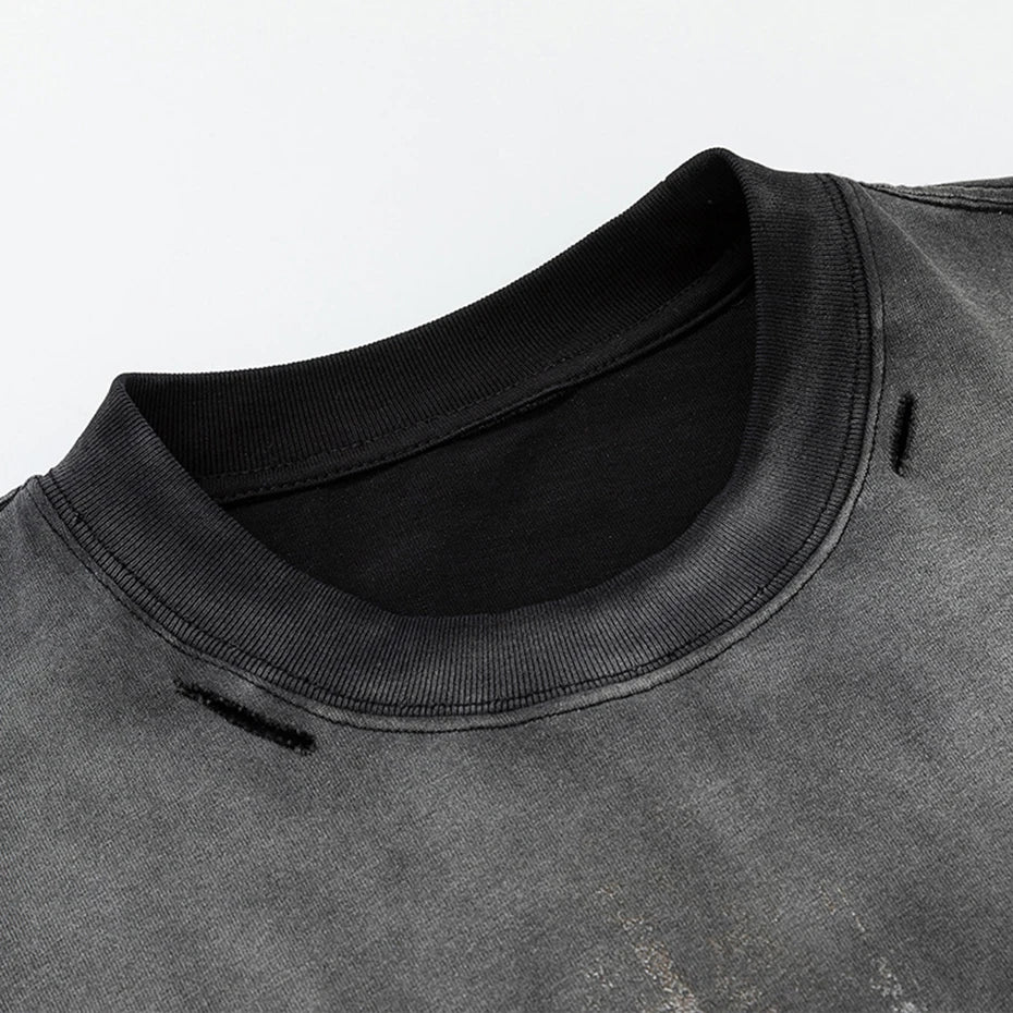 Shirts Vintage Camouflage Patchwork Oversized Long Sleeve Tee — back view