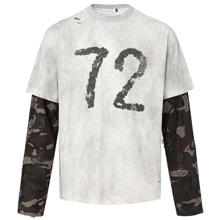 Vintage Camouflage Patchwork Oversized T-Shirt — styling shot