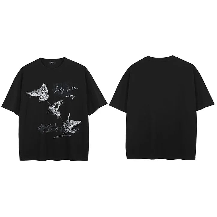Print Black Faded T-Shirt — fabric close-up