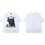 Black Cat Graphic Loose T-Shirt — close-up