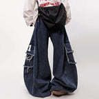 Vintage Blue Denim Baggy Ripped Jeans — detail shot