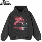 Racing Black Racing Car Graphic Oversized Hoodie — front view