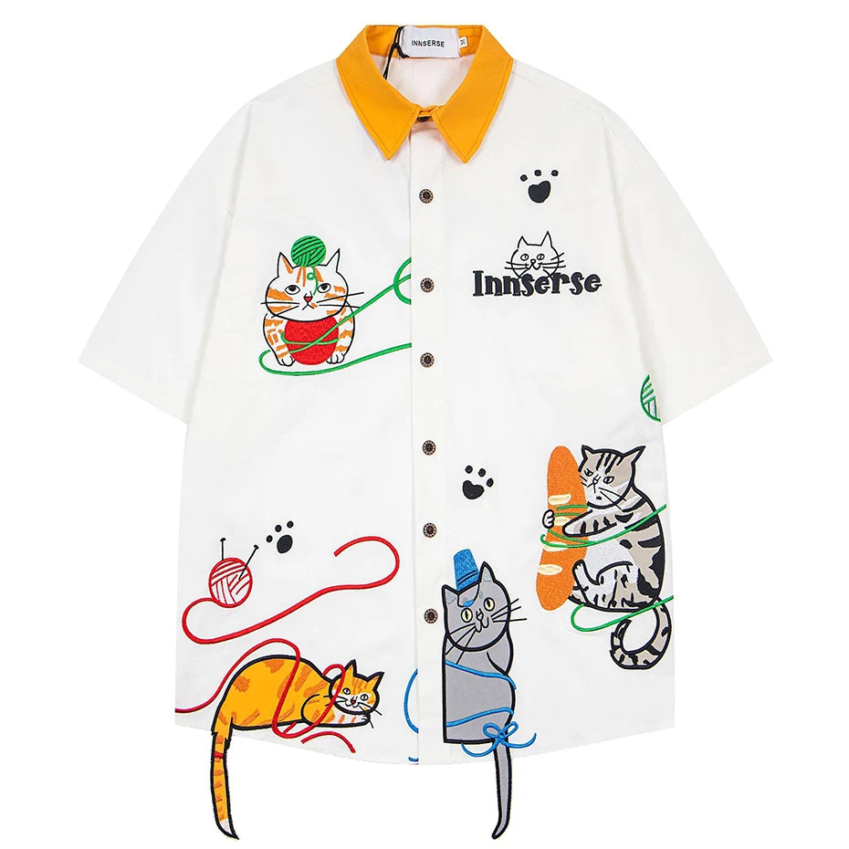 Cat Embroidered Loose Shirt — back view