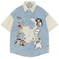 Vintage Cat Graphic Denim Loose Shirt — styling shot
