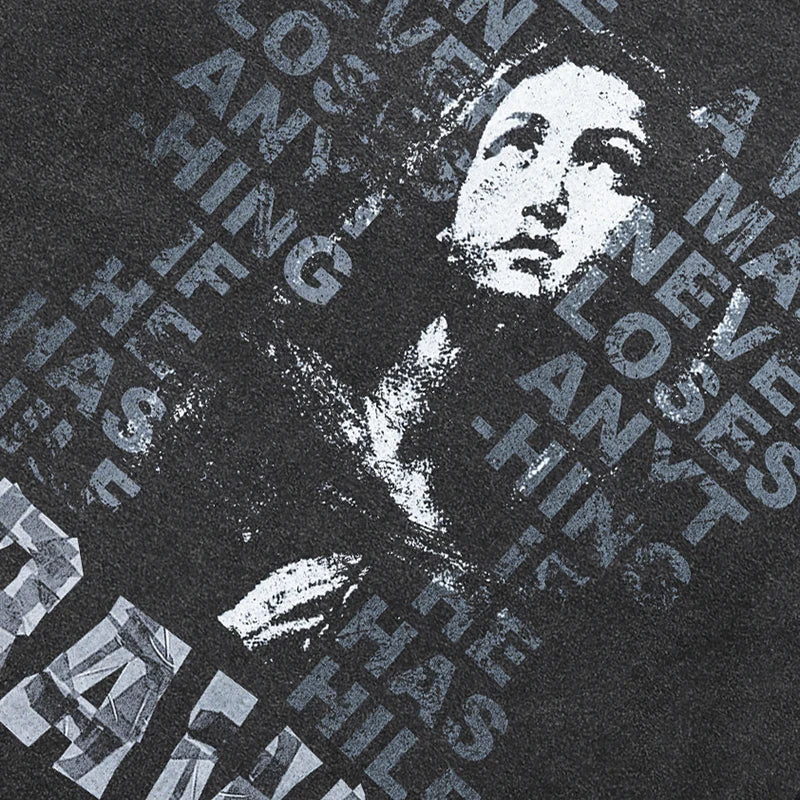Letters Retro Black Washed T-Shirt — detail shot