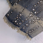 Vintage Fire Rhinestone Graphic Denim Shorts — fit shot
