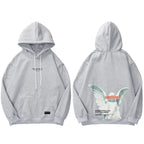Grey Angel Print Fleece Hoodie — fit shot