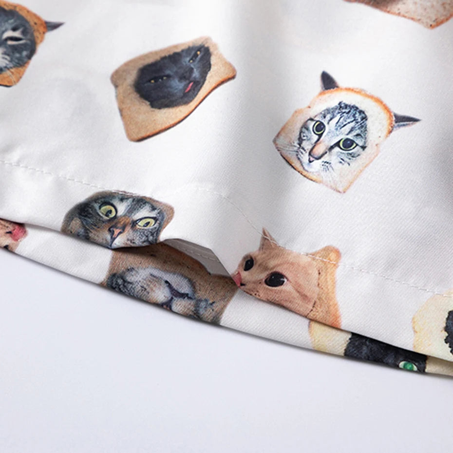 Cat Print Loose Shirt — fit shot