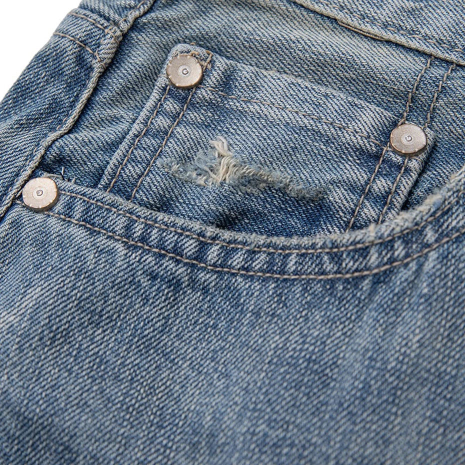 Vintage Blue Ripped Loose Denim Shorts — back view