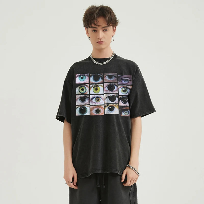 Y2K Black Eyes Washed T-Shirt — back view